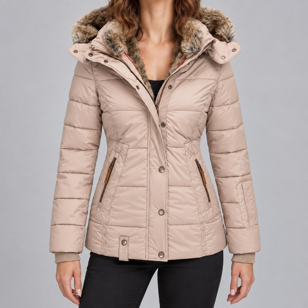 Kurze Steppjacke mit Futter aus Kunstpelz Damen Marta Beige – Weiss Modehaus