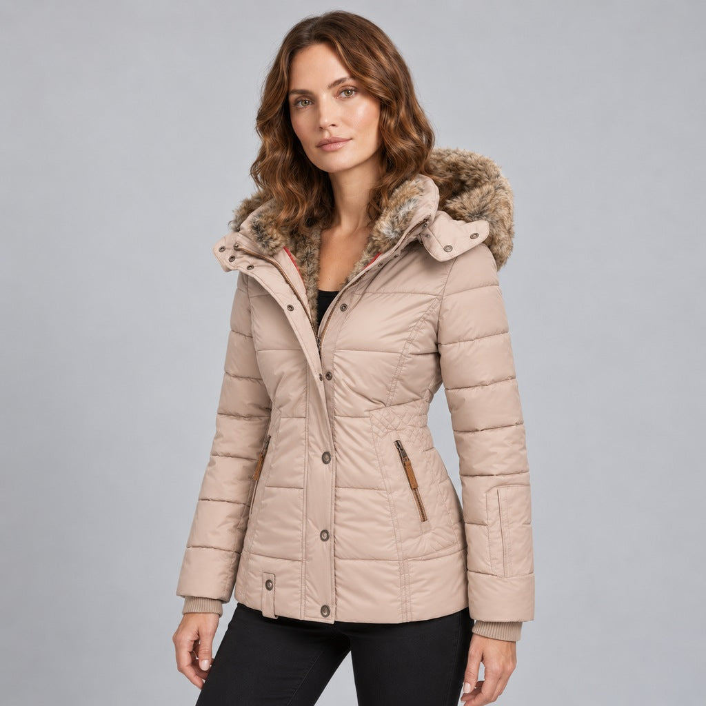 Kurze Steppjacke mit Futter aus Kunstpelz Damen Marta – Bild 2