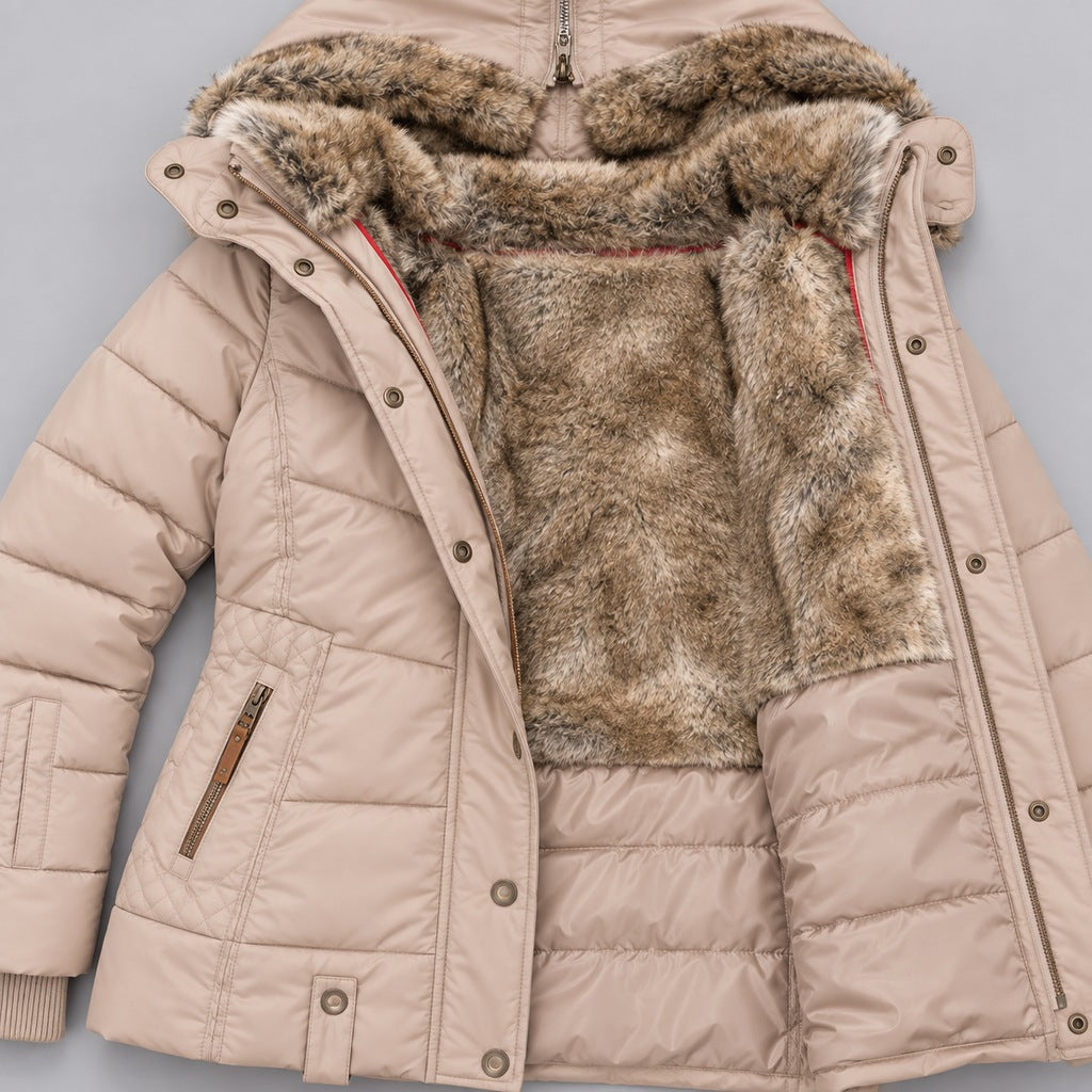 Kurze Steppjacke mit Futter aus Kunstpelz Damen Marta – Bild 5