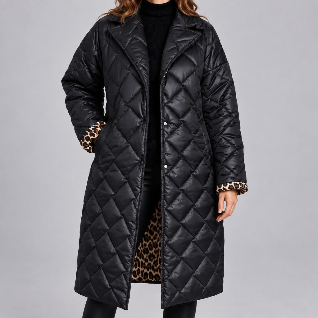 Steppmantel mit Leopardenfutter Damen Loredana Schwarz – Weiss Modehaus