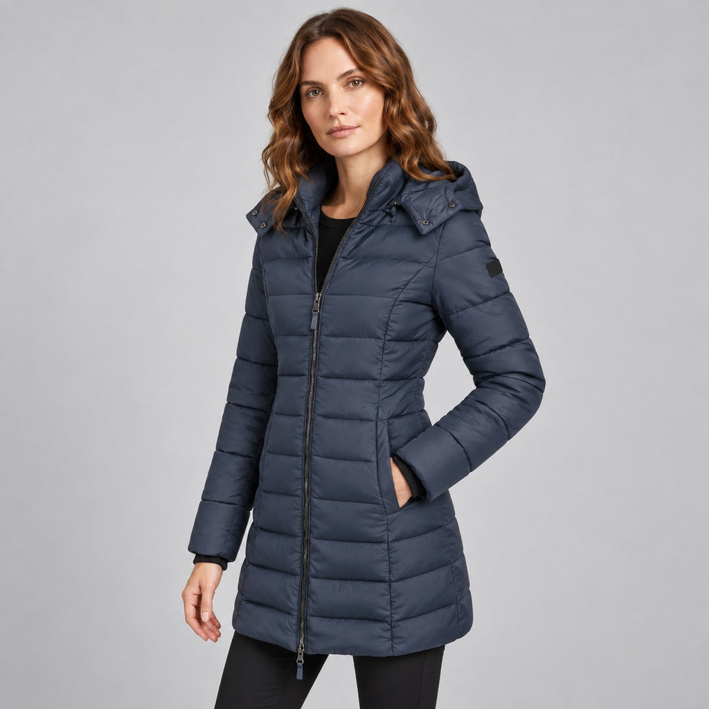 Langer Slim-Puffer mit Kapuze Damen Lucrezia – Bild 3