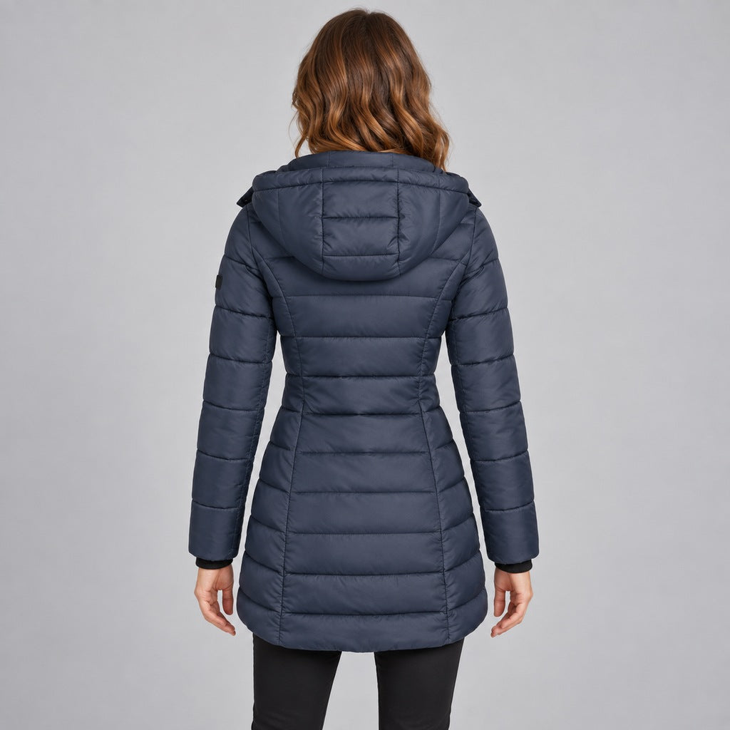 Langer Slim-Puffer mit Kapuze Damen Lucrezia – Bild 4