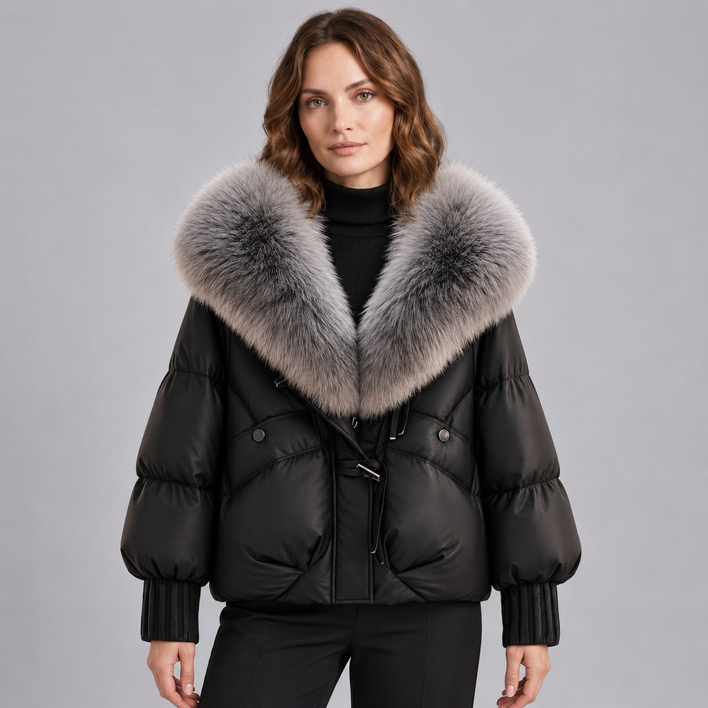 Glänzende Daunenjacke mit Kunstpelzkragen Damen Lidia – Bild 2