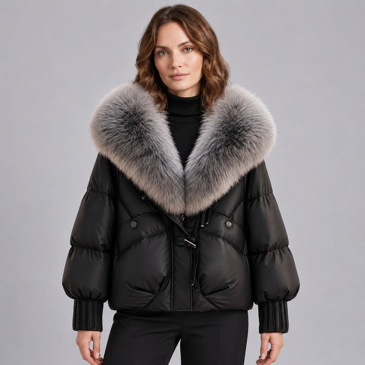 Glänzende Daunenjacke mit Kunstpelzkragen Damen Lidia – Bild 2