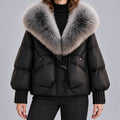 Glänzende Daunenjacke mit Kunstpelzkragen Damen Lidia Schwarz – Weiss Modehaus