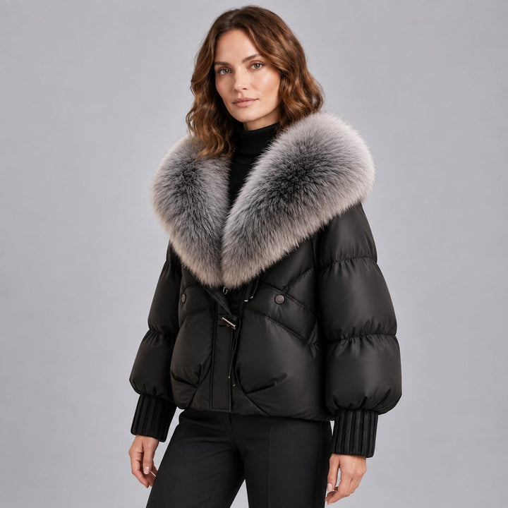 Glänzende Daunenjacke mit Kunstpelzkragen Damen Lidia – Bild 3