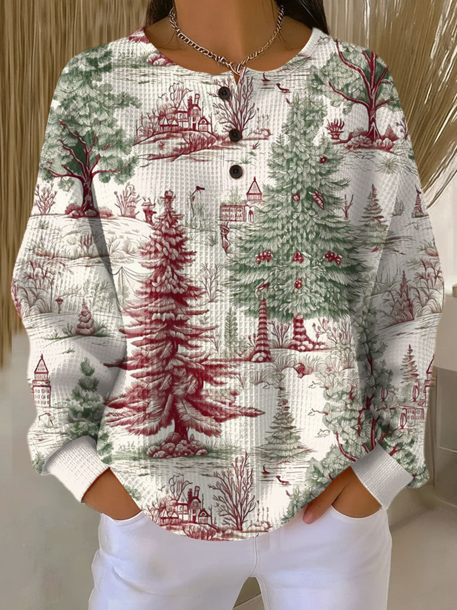 Pullover mit winterlicher Landschaft Damen Nieves Creme – Weiss Modehaus