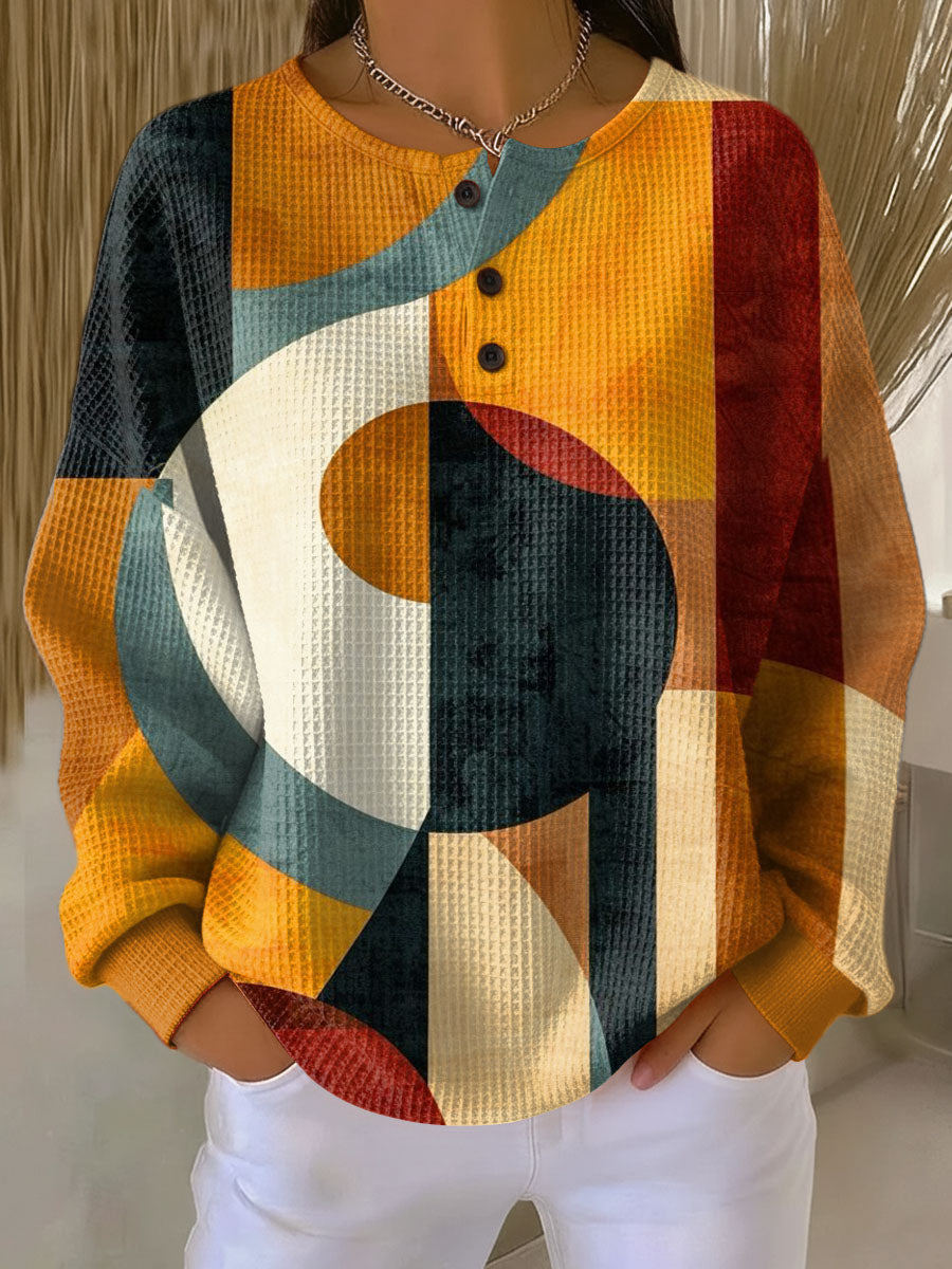 Pullover mit geometrischem Muster Damen Elena Orange – Weiss Modehaus