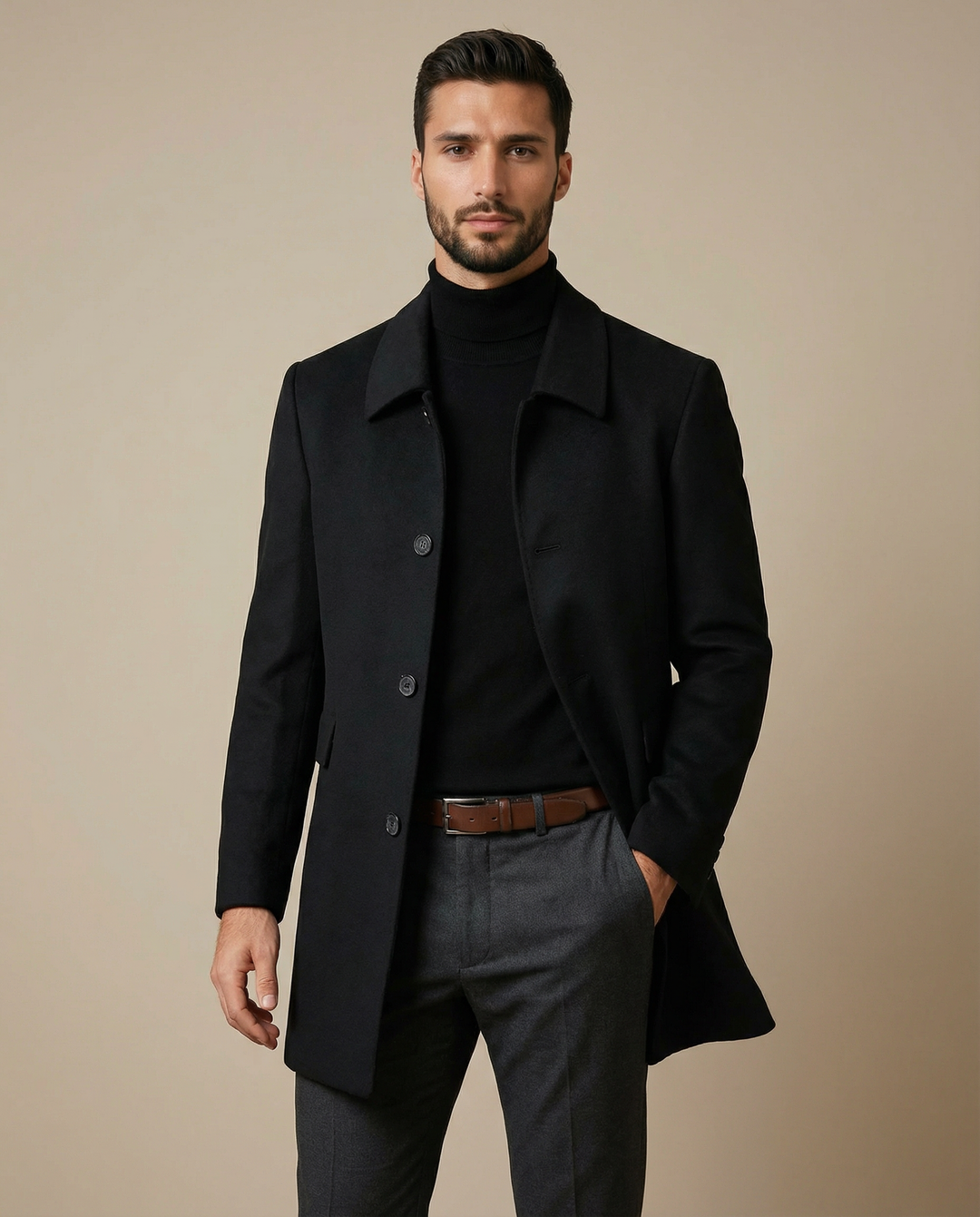 Herrenmantel mit versteckten Knöpfen Marco Schwarz – Weiss Modehaus