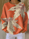 Orange Pullover mit Herbstblättern Damen Maite Orange – Weiss Modehaus