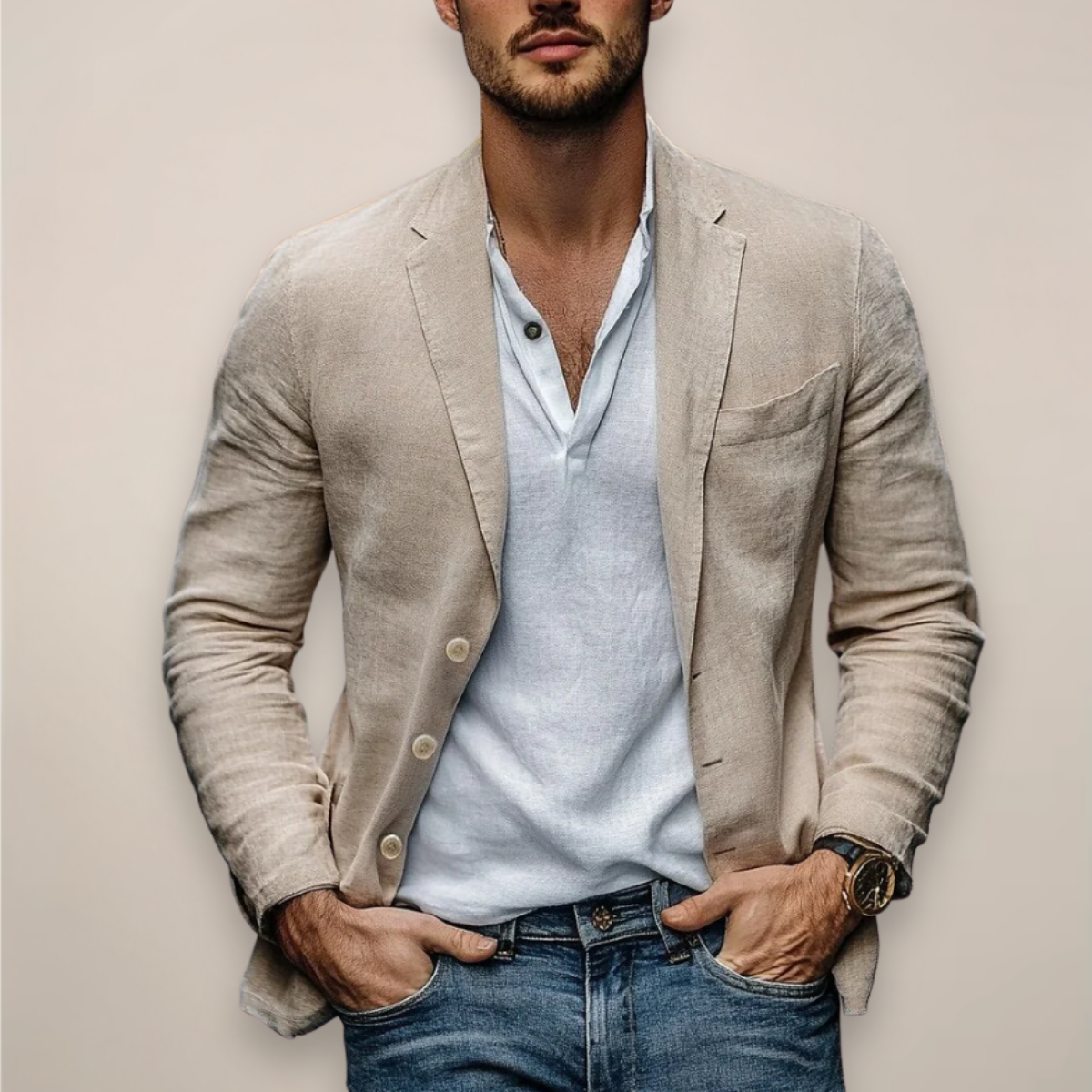Leichter Sommerblazer für Herren Ludovico Beige – Weiss Modehaus
