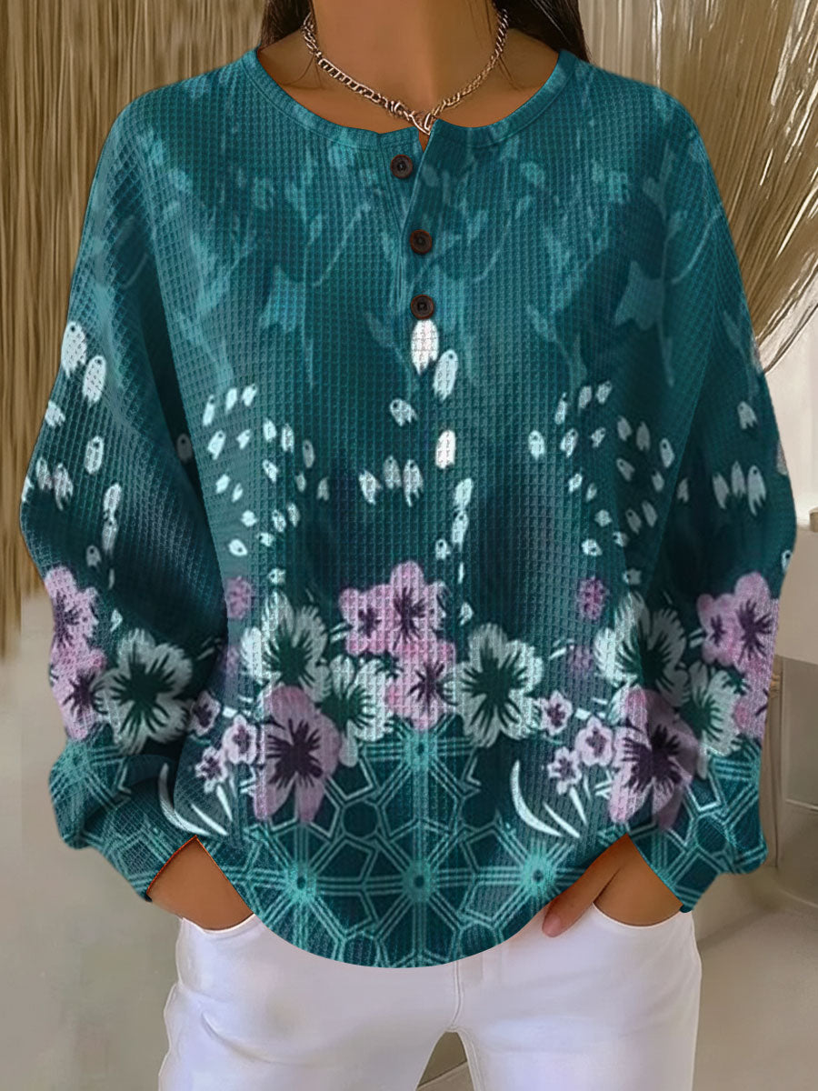 Türkisfarbener Pullover mit Blumen Damen Paloma Türkis – Weiss Modehaus