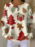 Weihnachtsjersey mit Tannenbäumen und Geschenken Damen Consuelo Creme – Weiss Modehaus