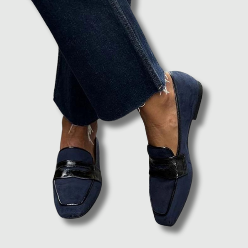 Elegante Mokassins aus Leder Nora Blau – Weiss Modehaus