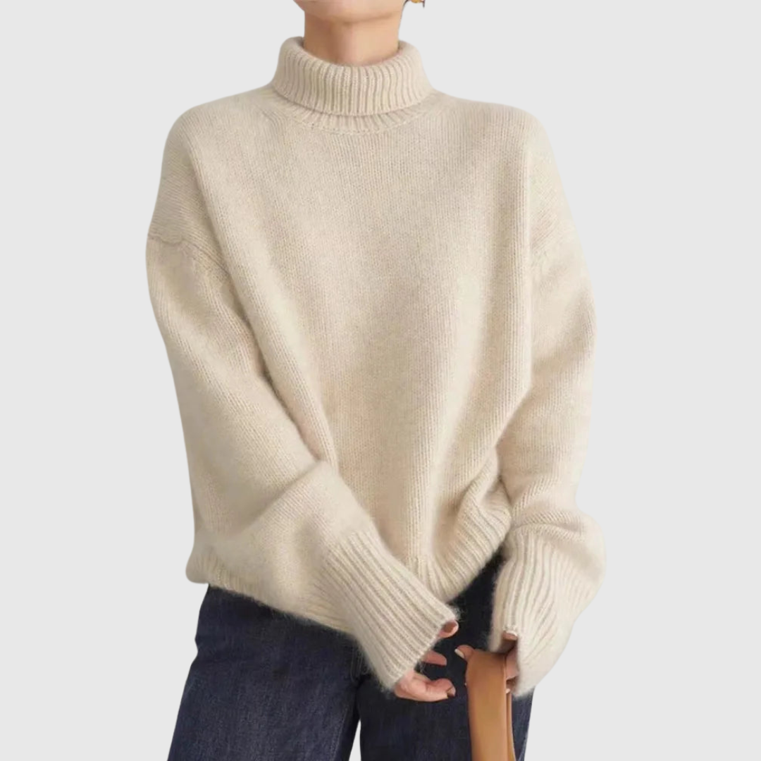 Luxuriöser Kaschmir Rollkragenpullover Amaya Beige – Weiss Modehaus