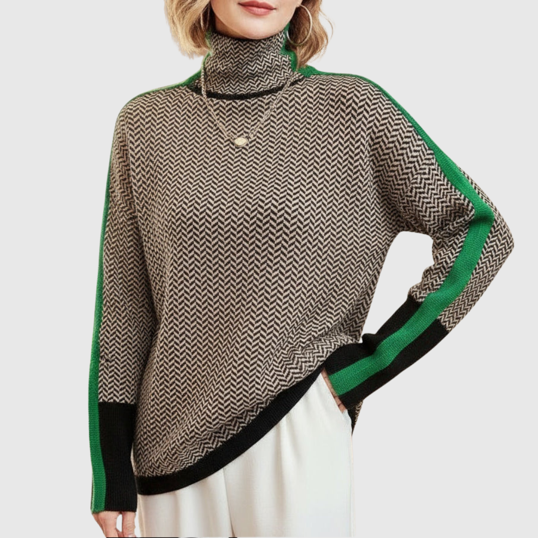 Hochkragen Herringbone Luxe Eleanor Grün – Weiss Modehaus
