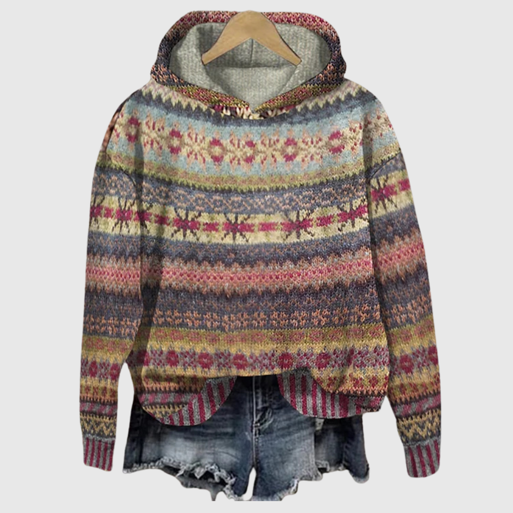 Retro Ethnischer Hoodie Gaby Braun – Weiss Modehaus