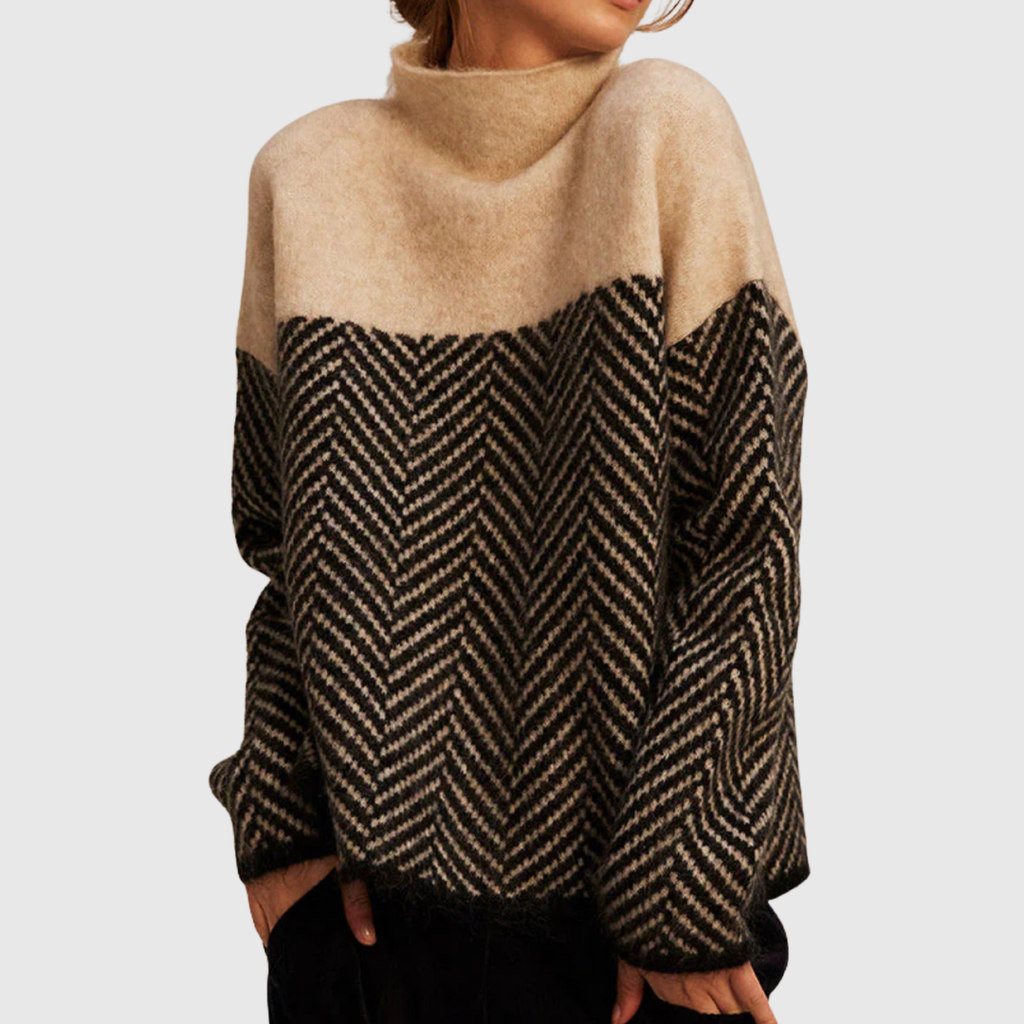 Pullover aus Baumwolle mit Stehkragen Norah Beige – Weiss Modehaus