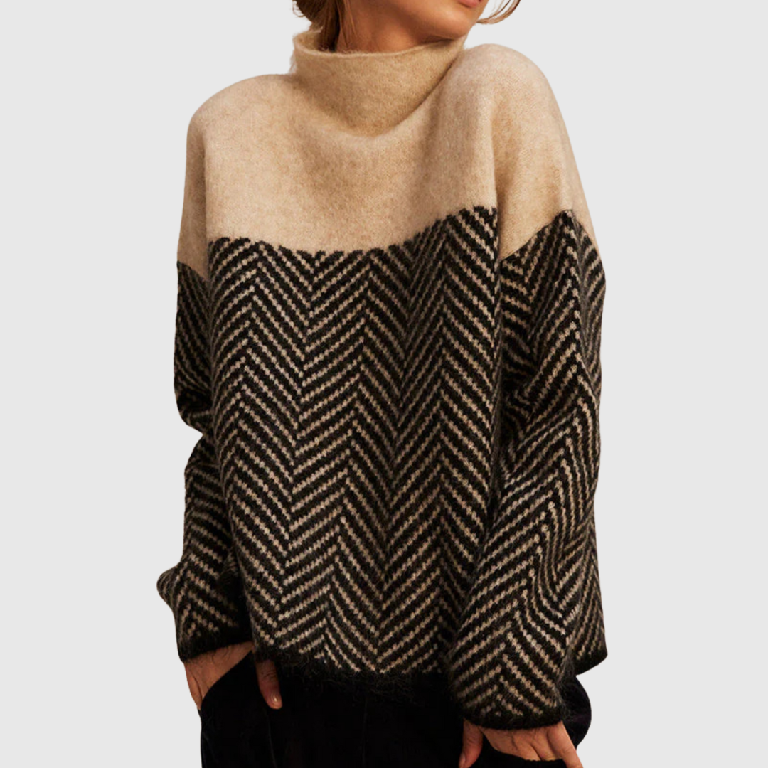 Pullover aus Baumwolle mit Stehkragen Norah Beige – Weiss Modehaus