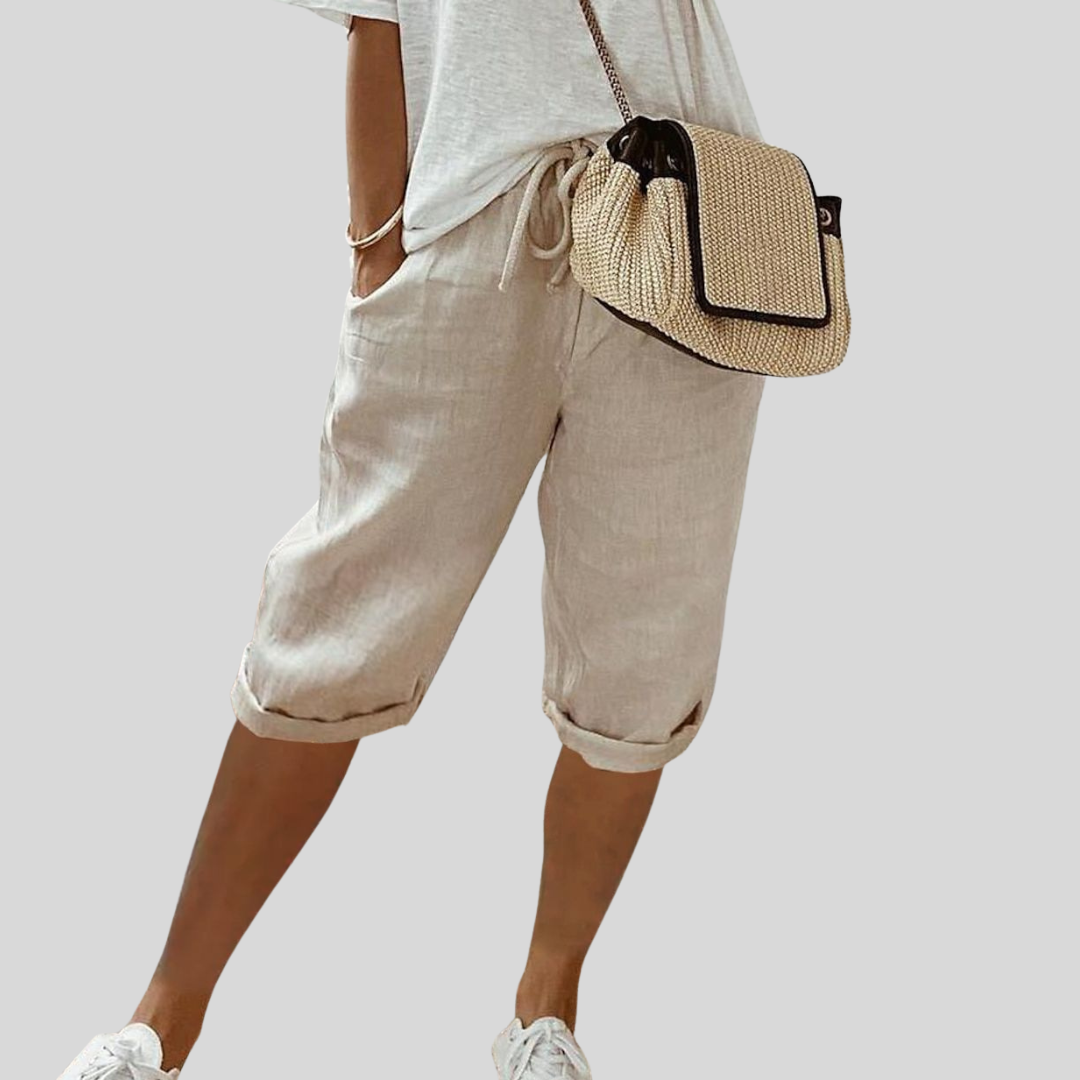 Elegante Fließende Shorts Beige – Weiss Modehaus