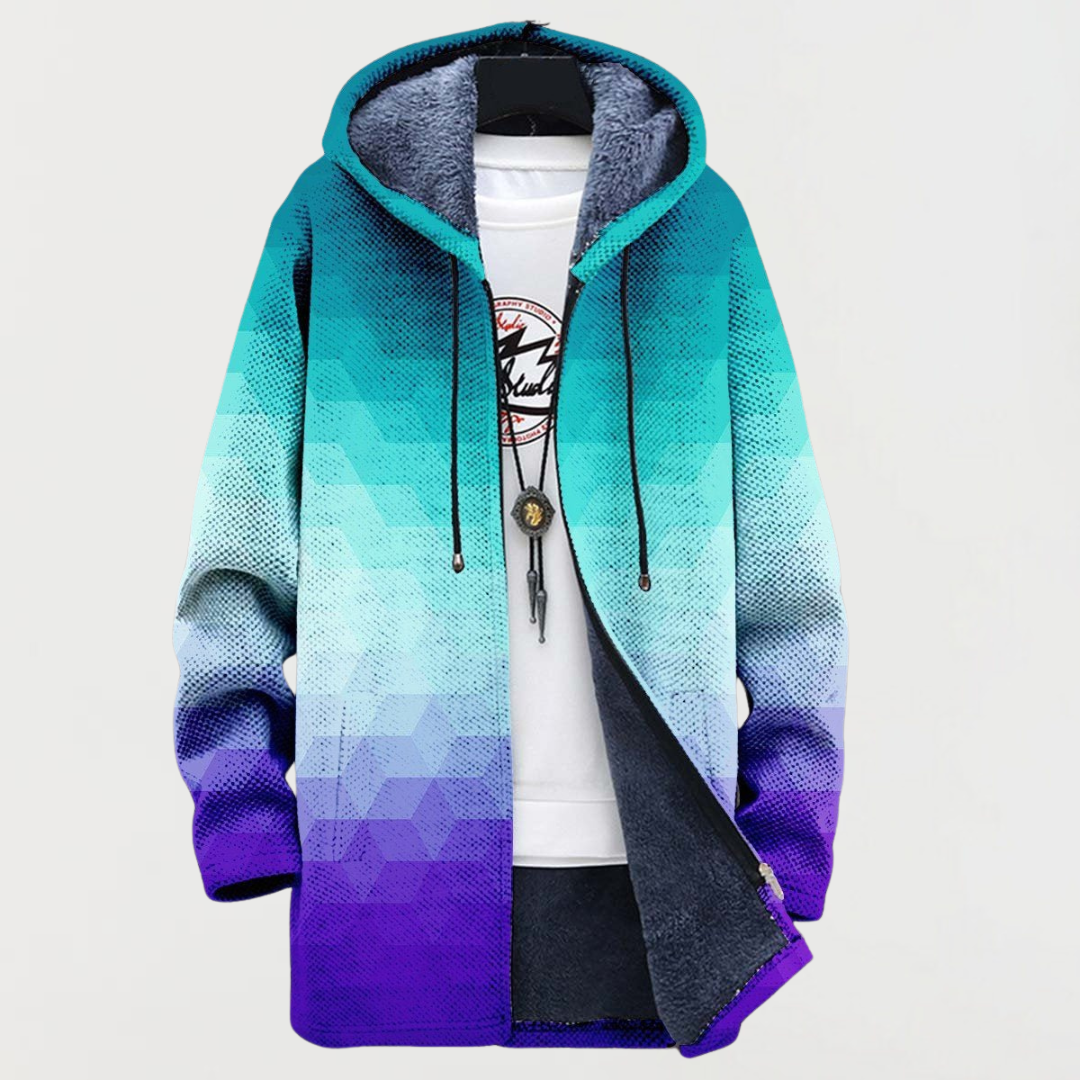 Mantel mit hexagonalem Farbverlauf Blaithín Blau – Weiss Modehaus