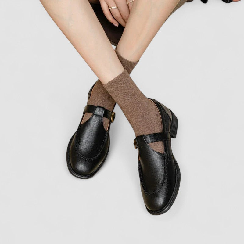 Orthopädische Mary Jane Schuhe mit quadrater Spitze Damen Zhelynne Schwarz – Weiss Modehaus