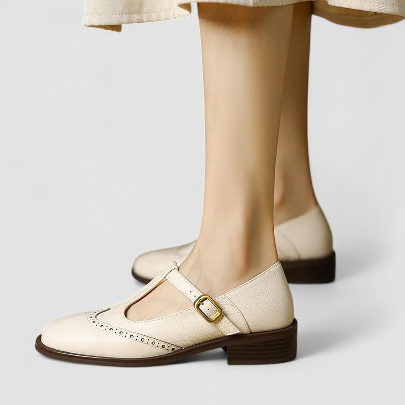 Orthopädische Mary Jane Schuhe Damen Olyssiah Beige – Weiss Modehaus