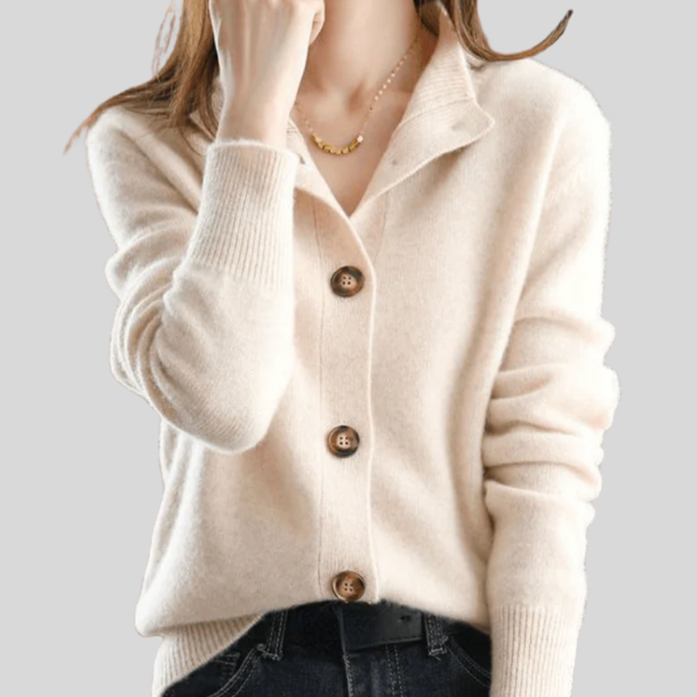 Cashmere Cardigan im Retro-Stil Claire Beige – Weiss Modehaus
