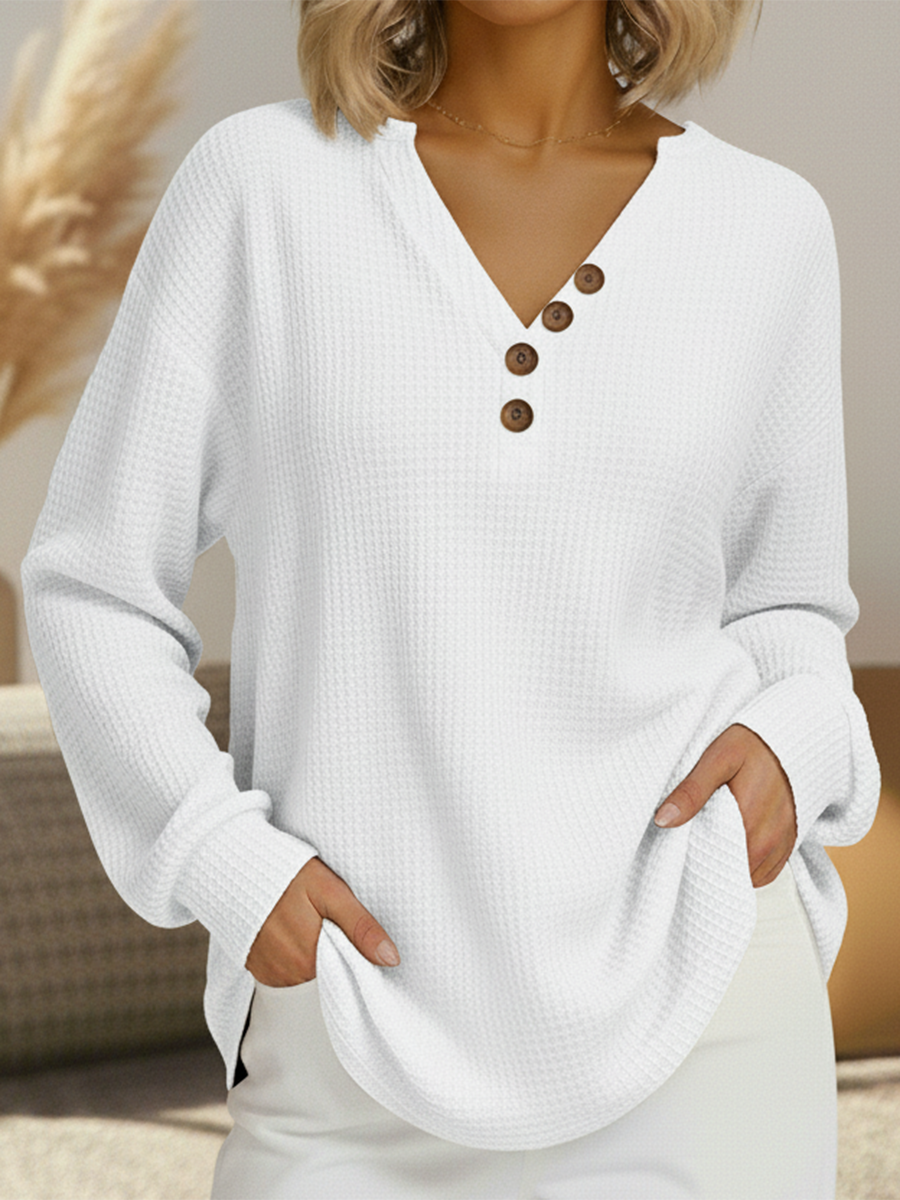 Unifarbenes Jersey mit V-Ausschnitt Damen Pilar Rot – Weiss Modehaus