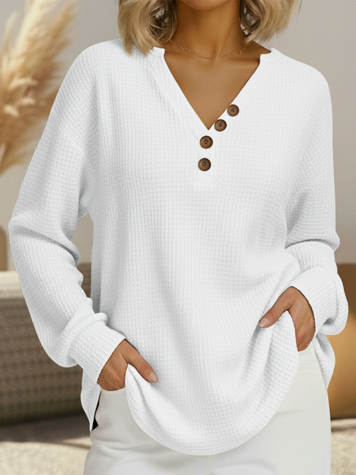 Unifarbenes Jersey mit V-Ausschnitt Damen Pilar Rot – Weiss Modehaus