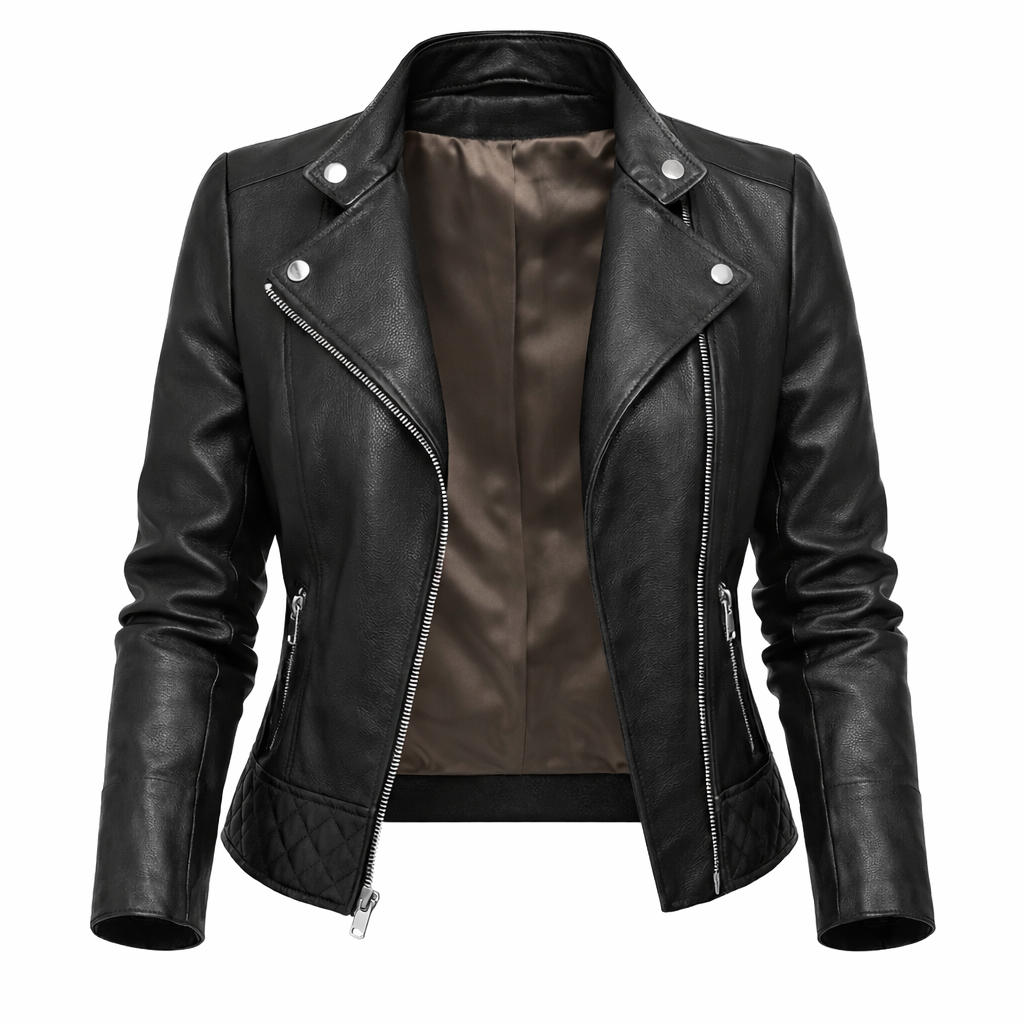 Steppjacke aus echtem Leder Damen Opulence Schwarz – Weiss Modehaus