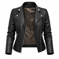Steppjacke aus echtem Leder Damen Opulence Schwarz – Weiss Modehaus