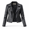 Chiodo aus echtem Leder mit Steppung Damen Roma Schwarz – Weiss Modehaus