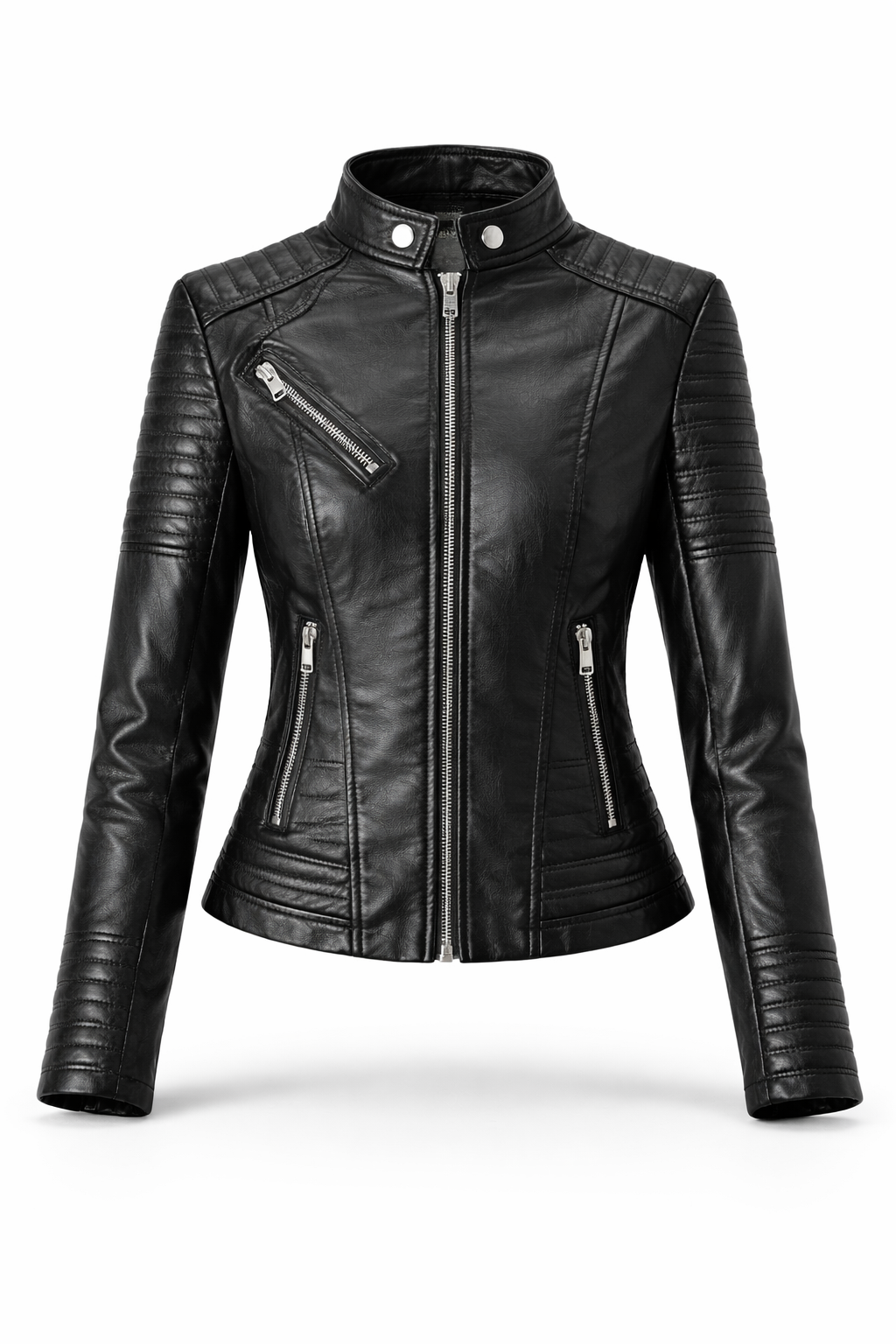 Chiodo aus echtem Leder mit Steppung Damen Roma – Bild 10
