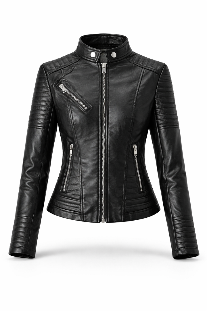 Chiodo aus echtem Leder mit Steppung Damen Roma – Bild 10