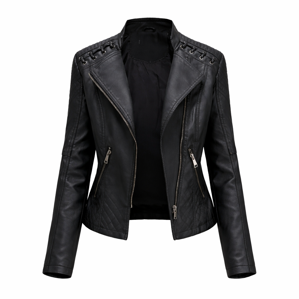 Steppjacke aus echtem Leder Damen Voug Schwarz – Weiss Modehaus