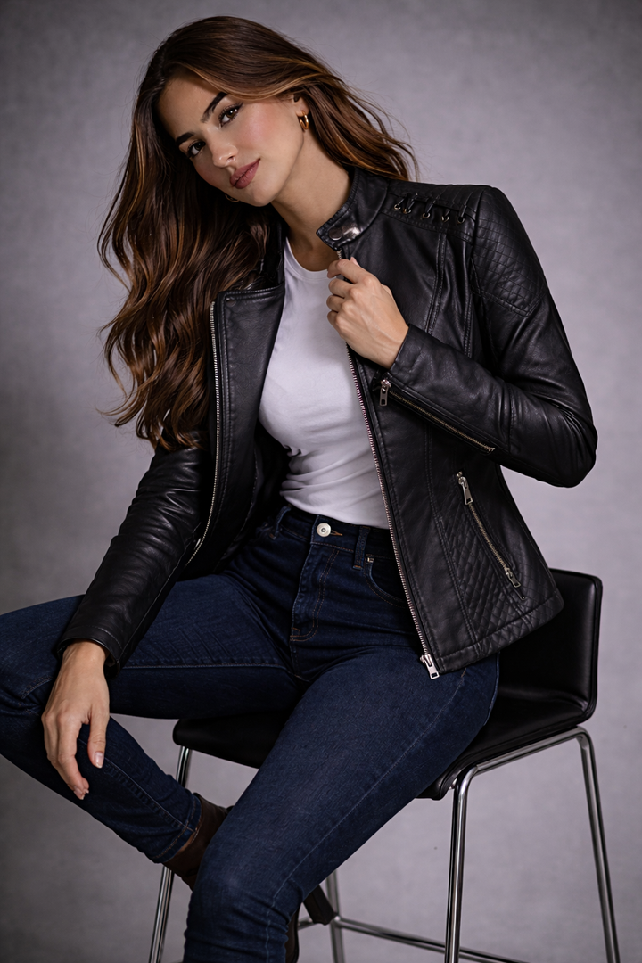 Steppjacke aus echtem Leder Damen Voug – Bild 5