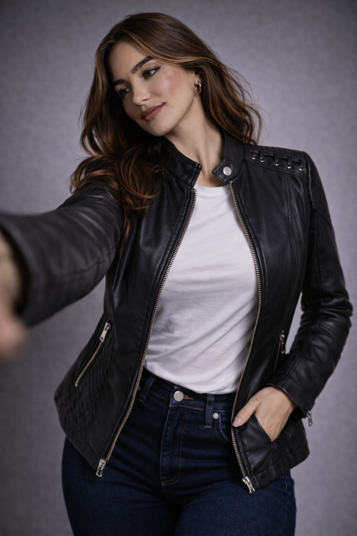 Steppjacke aus echtem Leder Damen Voug – Bild 9