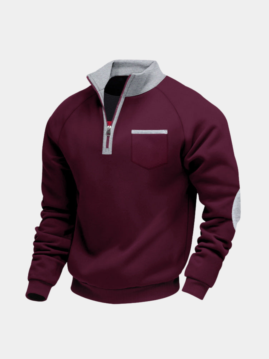Herren Fleece Pullover mit halbem Reißverschluss Ciro Bordeaux – Weiss Modehaus
