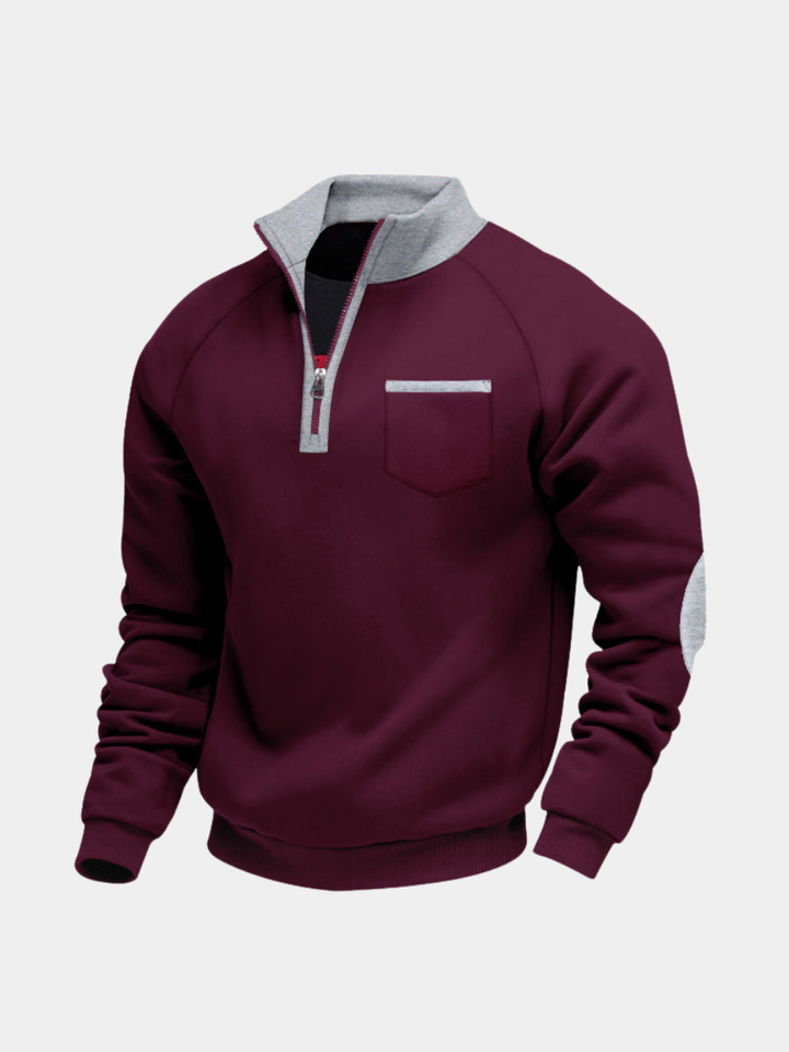 Herren Fleece Pullover mit halbem Reißverschluss Ciro Bordeaux – Weiss Modehaus