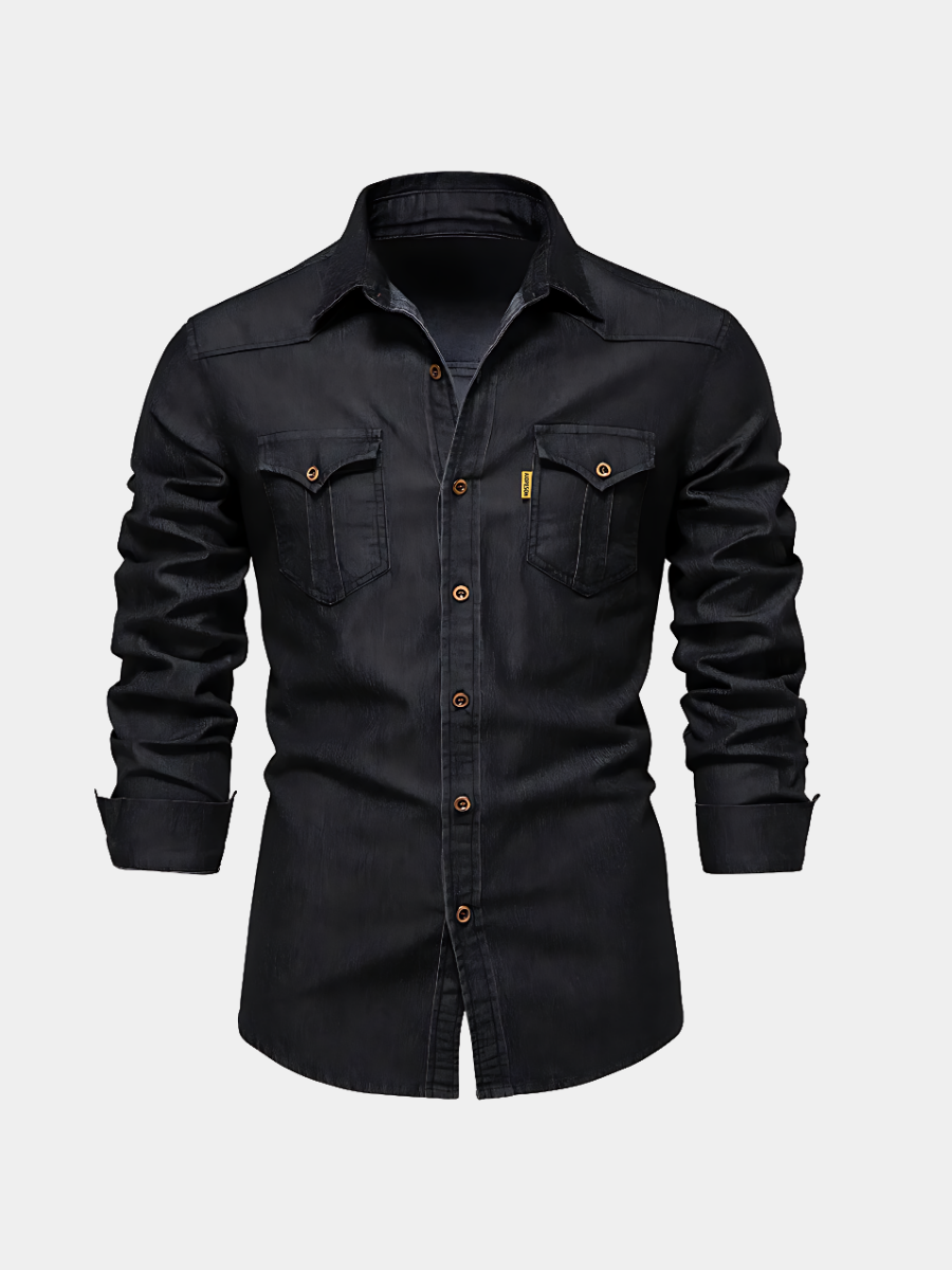 Flavio Herren-Denimhemd Schwarz – Weiss Modehaus
