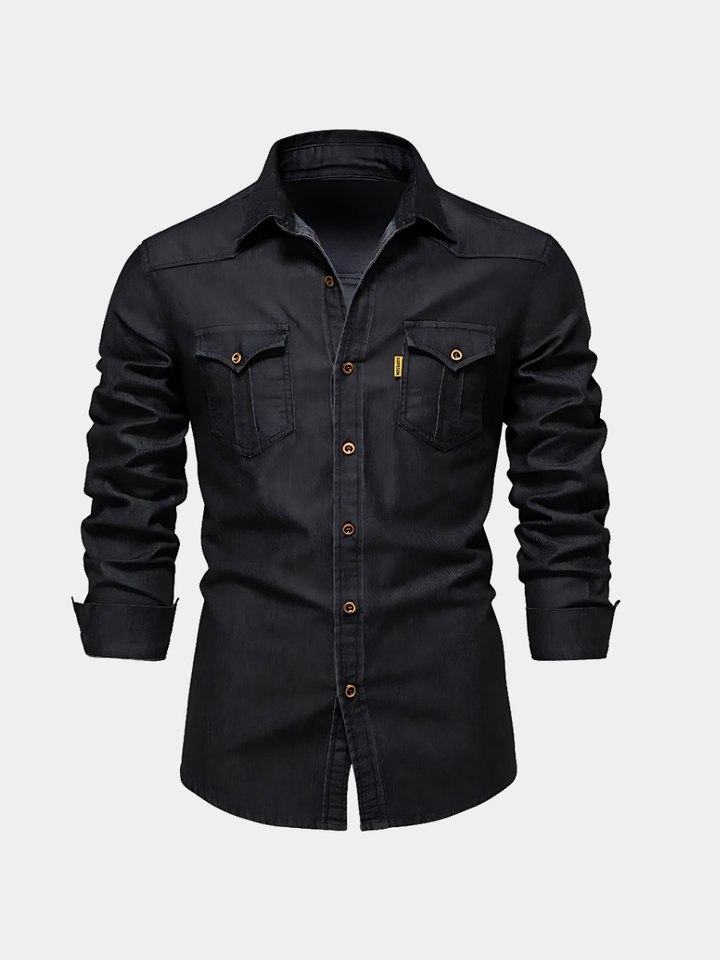 Flavio Herren-Denimhemd Schwarz – Weiss Modehaus