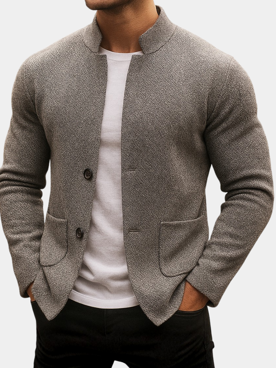 Herrenstrickjacke aus Wolle Rodolfo Grau – Weiss Modehaus