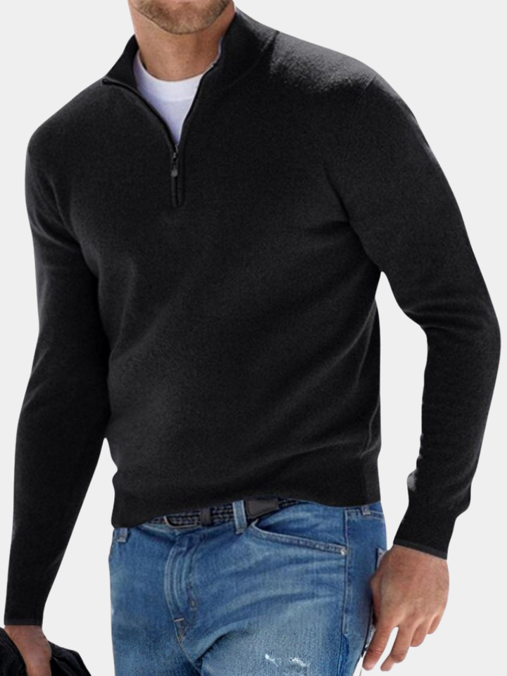 Herrenpullover mit Reißverschluss Arnaldo Schwarz – Weiss Modehaus