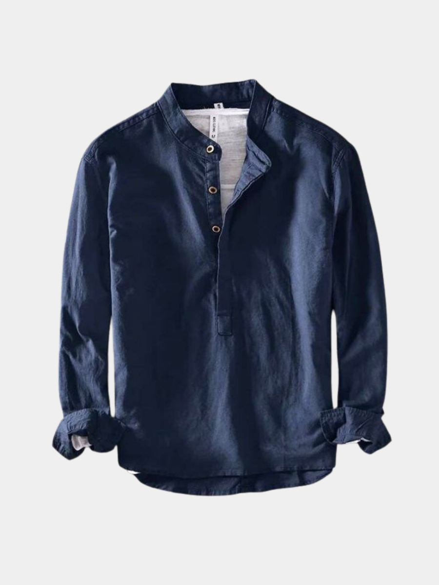 Hemd aus frischem Leinen Herren Fausto Marineblau – Weiss Modehaus