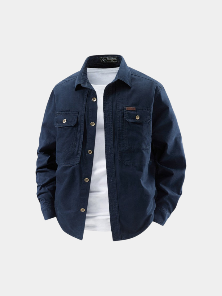 Utility Hemd mit langen Ärmeln Herren Orlando Blau – Weiss Modehaus