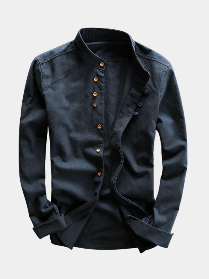Herrenhemd im japanischen Stil Cristiano Marineblau – Weiss Modehaus