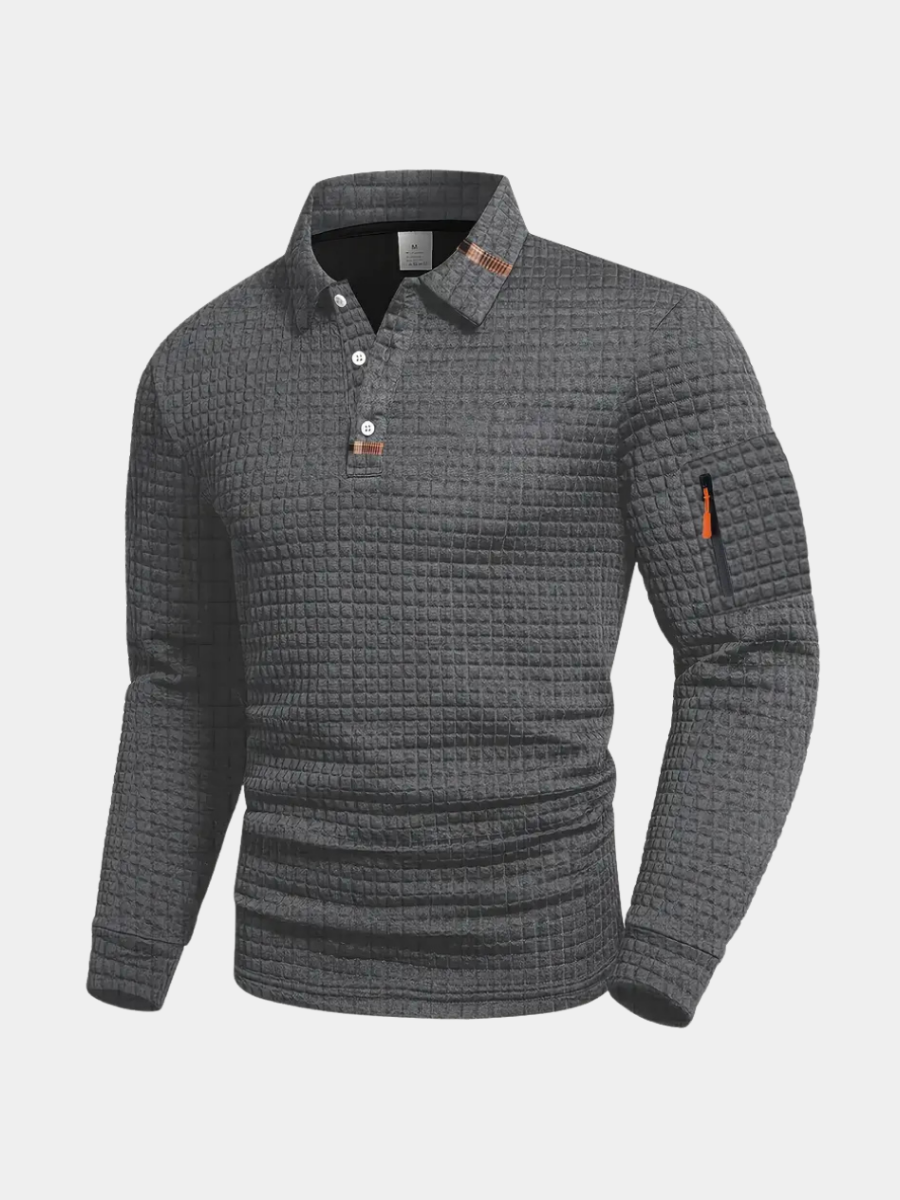 Langärmliges Polo mit Struktur Herren Brando Grau – Weiss Modehaus