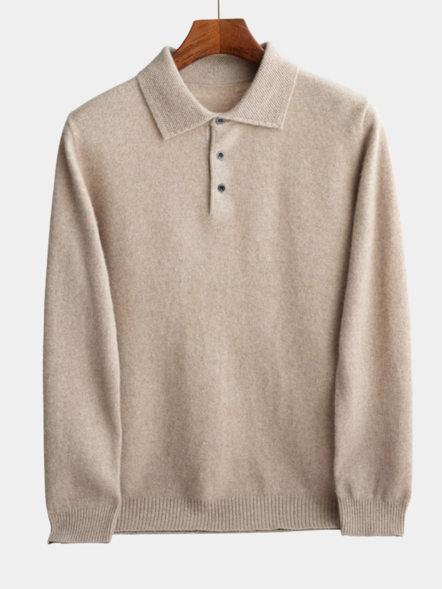 Klassischer Woll-Polo-Pullover Herren Eugenio Khaki – Weiss Modehaus