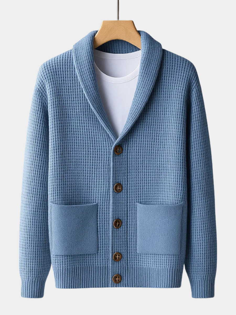 Luxuriöser Cashmere-Cardigan Herren Gualtiero Blau – Weiss Modehaus